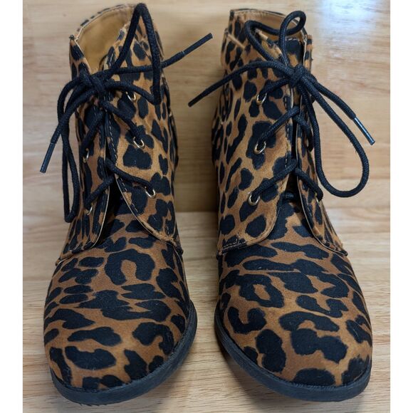 Rampage Maiden Leopard Print Wedge Ankle Boots Women's Size 10M Lace Up Booties - Picture 4 of 11